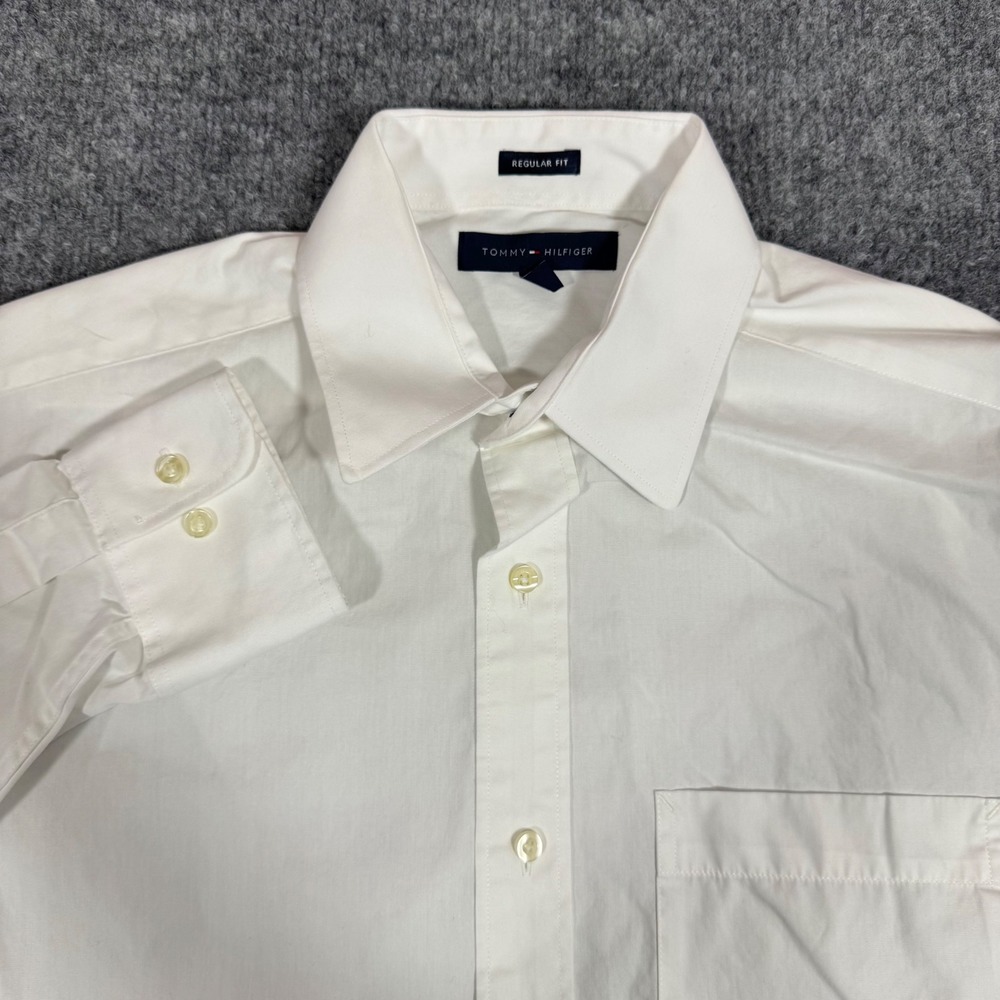Tommy Hilfiger Dress Shirt Regular Fit Mens 15 32-33 M White Cotton EUC Shirt